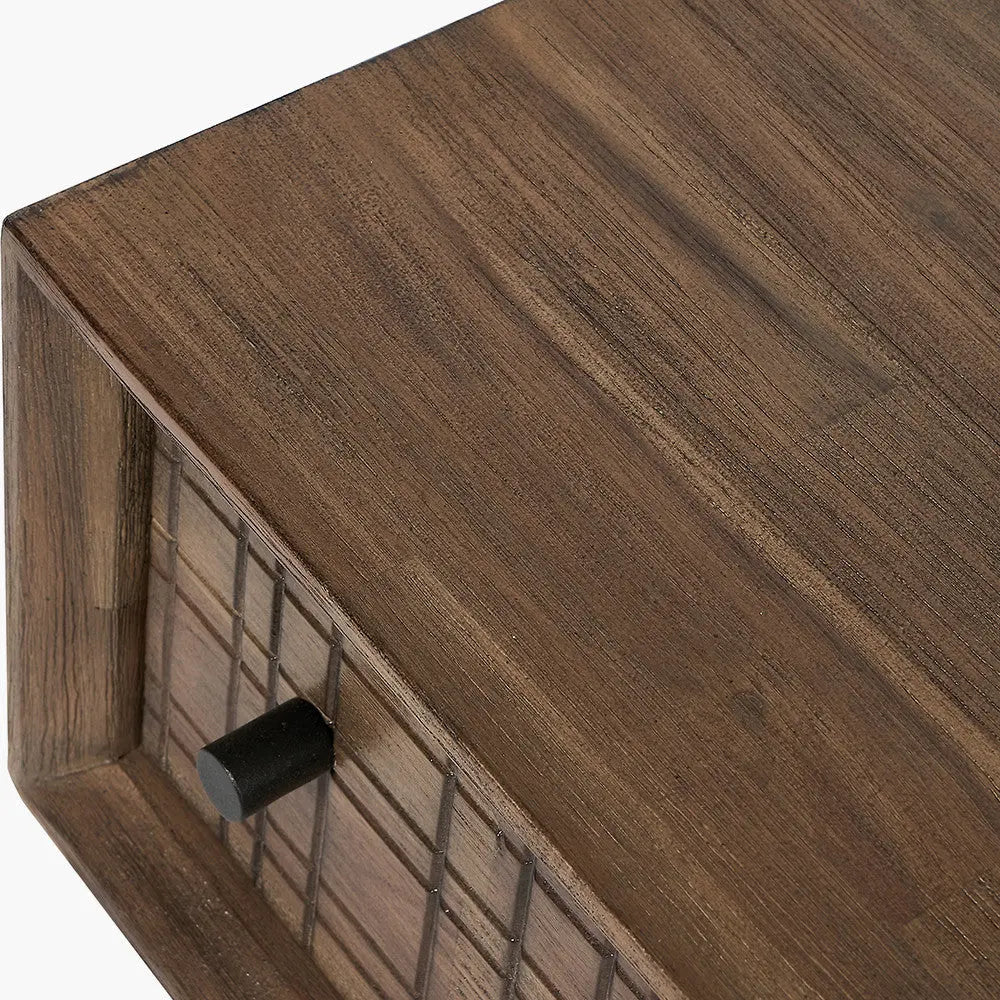 Arte Dark Brown Acacia Wood and Black Metal 2 Drawer Coffee Table  Nicholas John Interiors