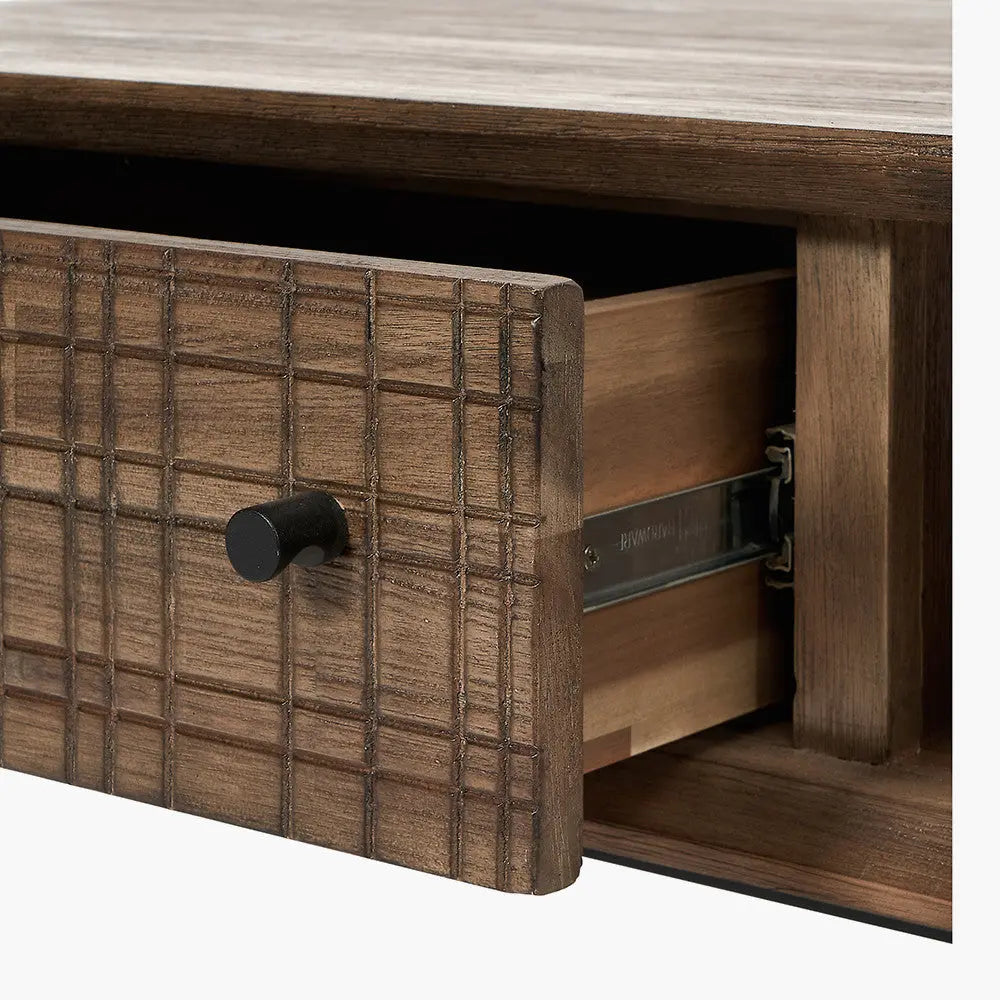 Arte Dark Brown Acacia Wood and Black Metal 2 Drawer Coffee Table  Nicholas John Interiors