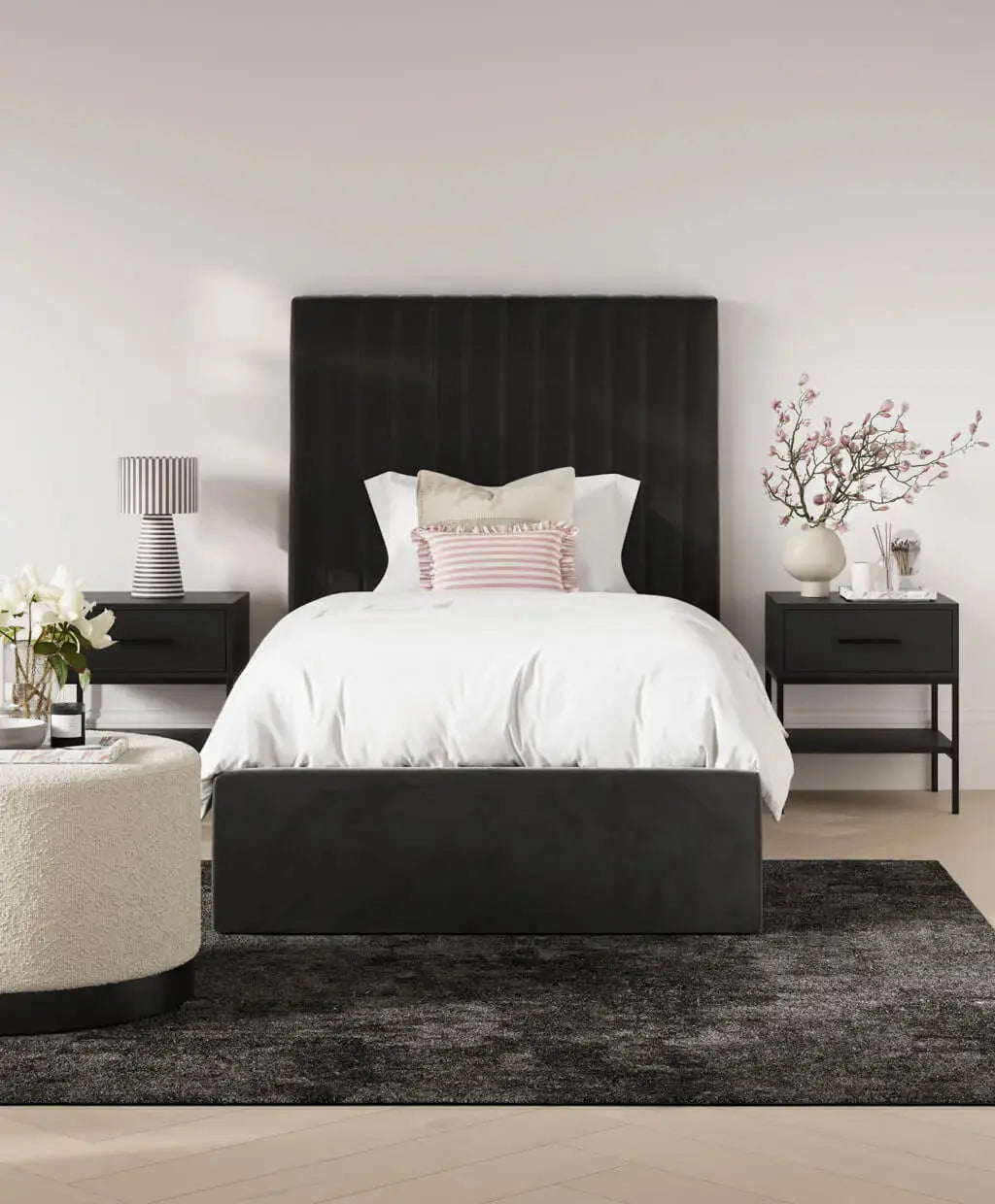 Ashford & Grey Berlin Black Tall Bed   Nicholas John Interiors