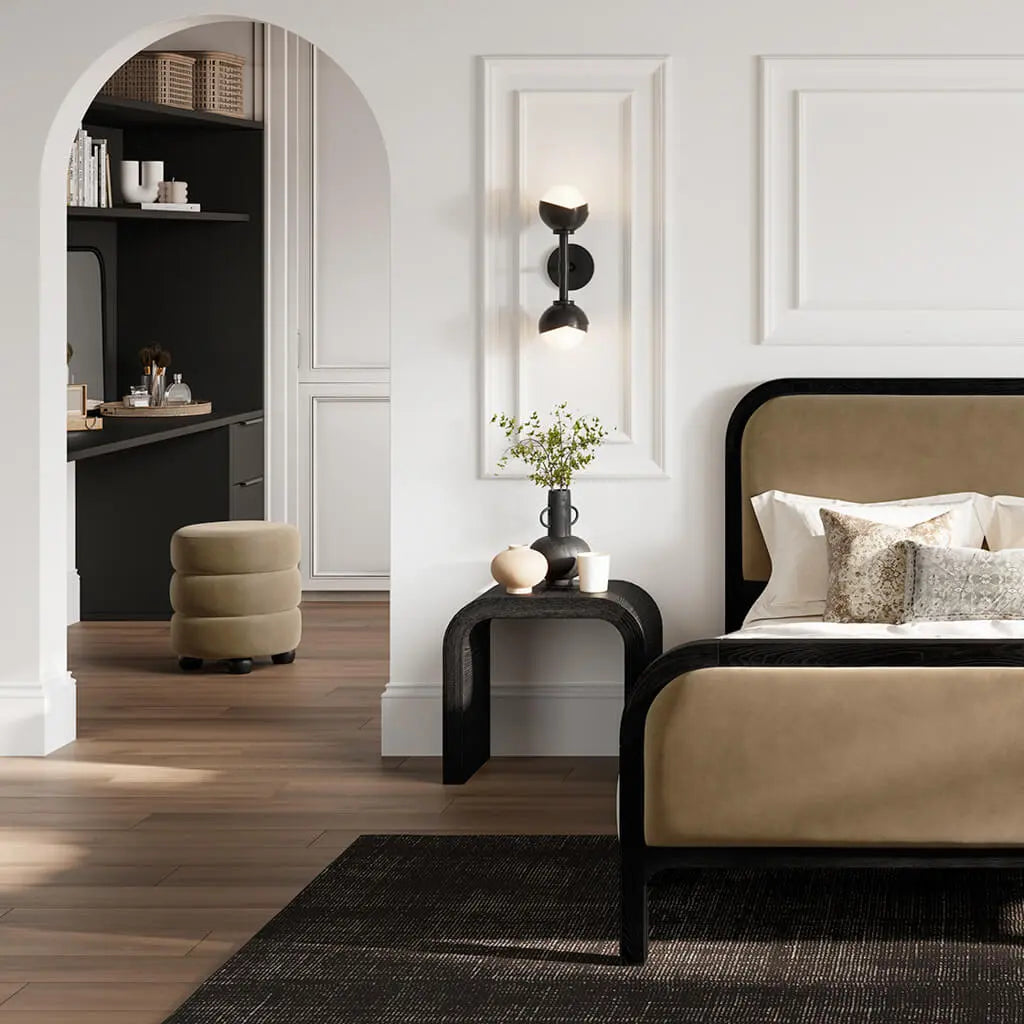 Ashford & Grey Emi Mole / Black Pouffe   Nicholas John Interiors