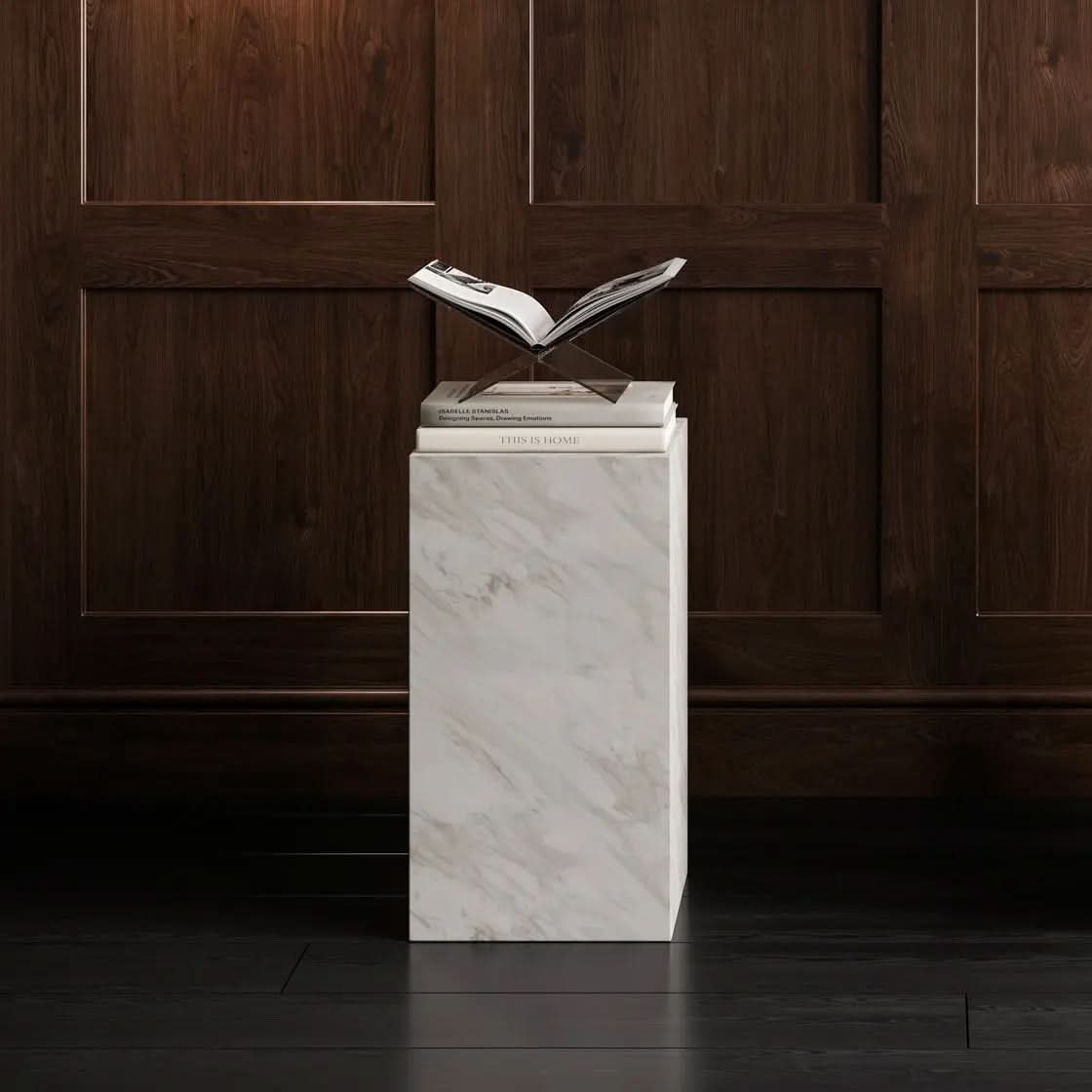 Ashford & Grey Sur White Marble Small Pedestal   Nicholas John Interiors