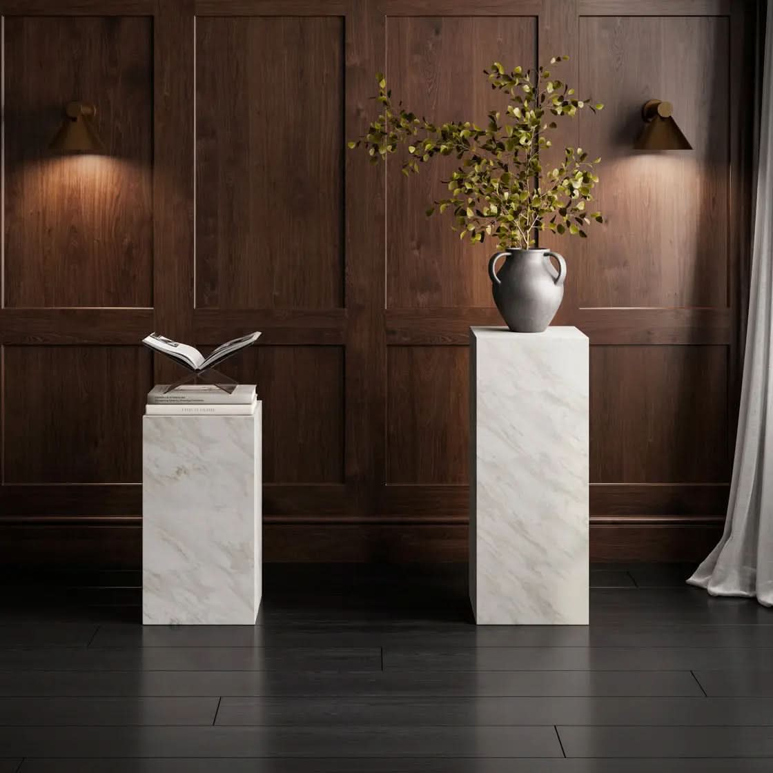 Ashford & Grey Sur White Marble Small Pedestal   Nicholas John Interiors