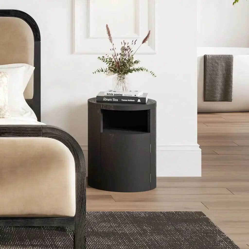 Ashford & Grey Yori Black Bedside Cabinet   Nicholas John Interiors