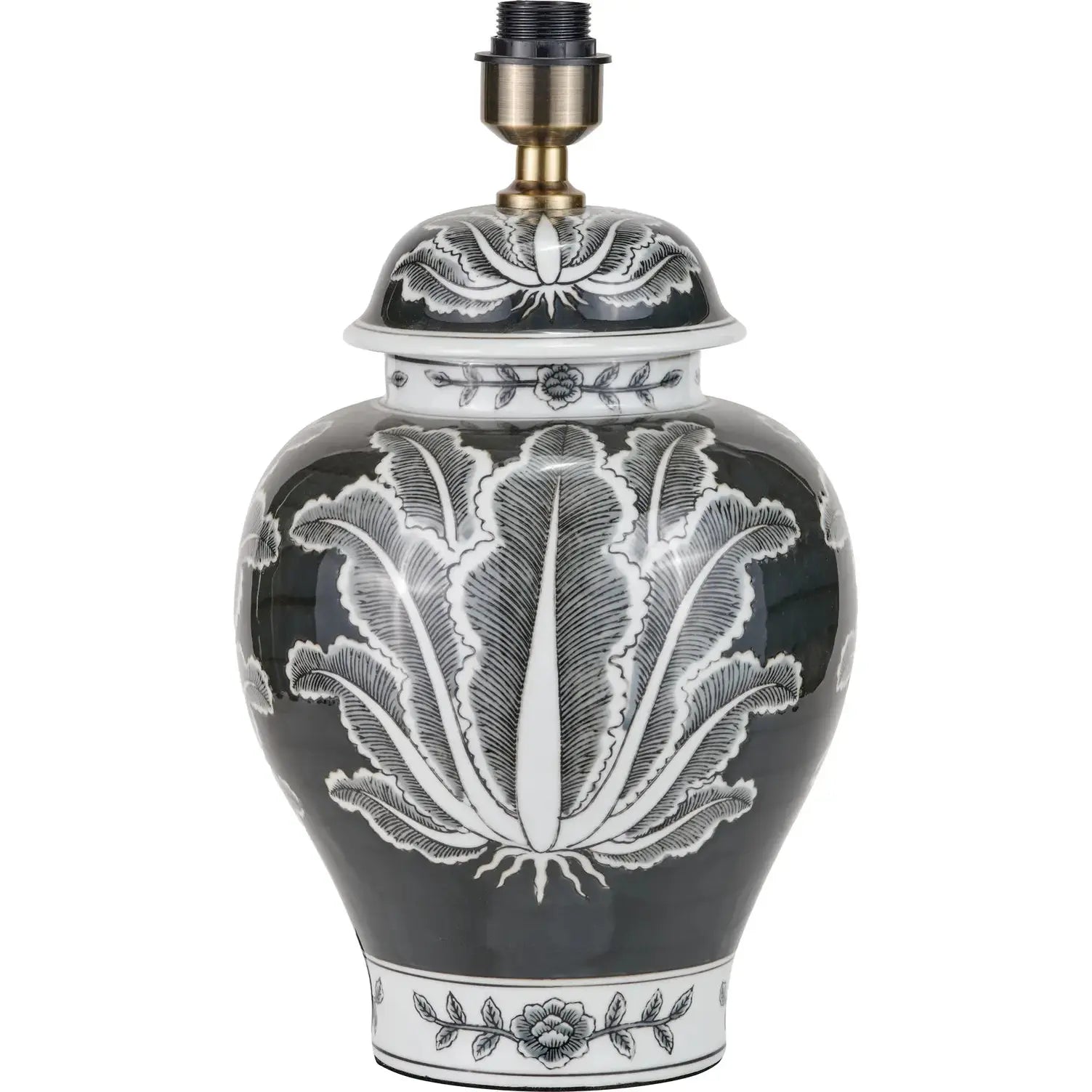 Asteria Black and White Feather Ceramic Urn Table Lamp Base   Nicholas John Interiors