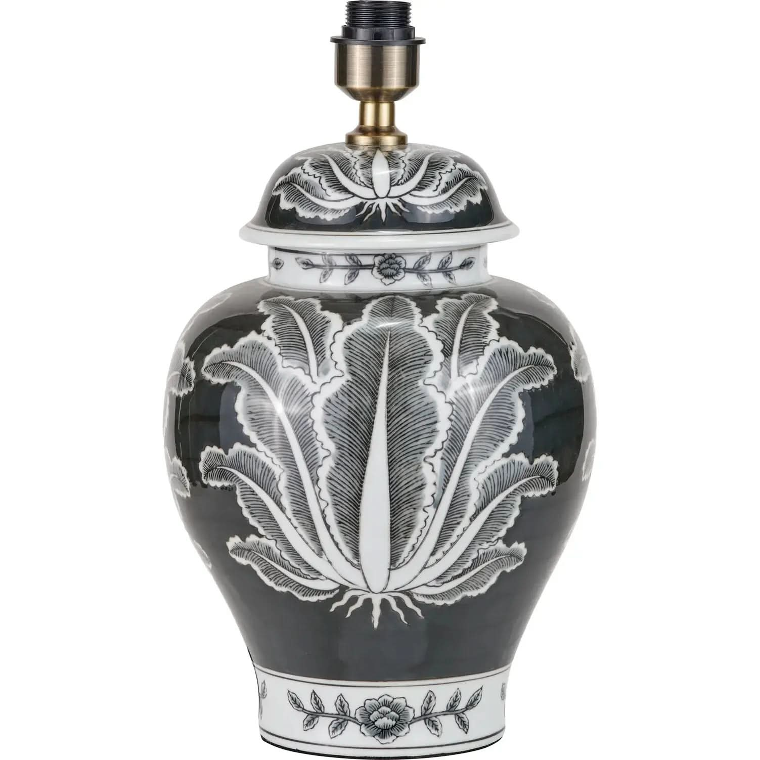 Asteria Black and White Feather Ceramic Urn Table Lamp Base   Nicholas John Interiors