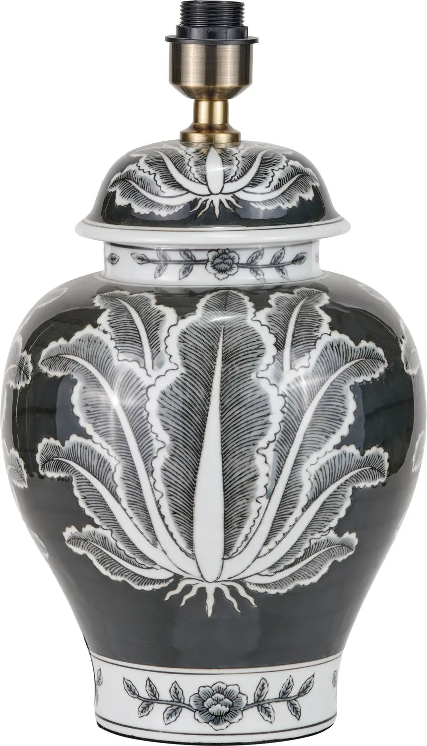 Asteria Black and White Feather Ceramic Urn Table Lamp Base   Nicholas John Interiors