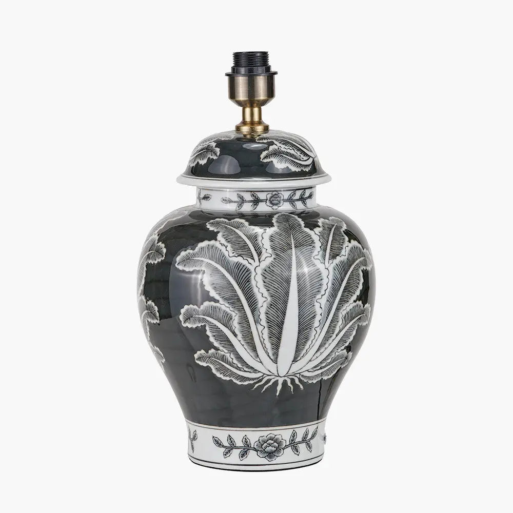 Asteria Black and White Feather Ceramic Urn Table Lamp Base   Nicholas John Interiors