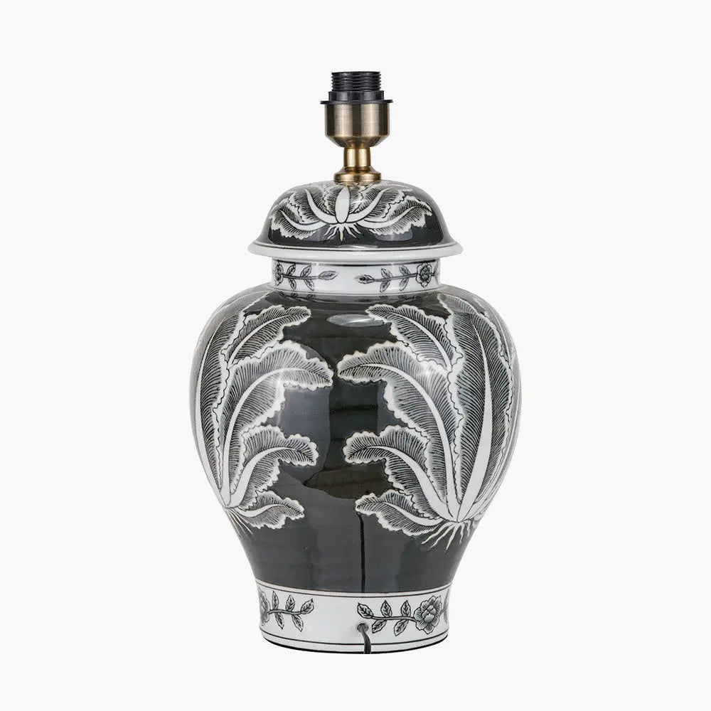 Asteria Black and White Feather Ceramic Urn Table Lamp Base   Nicholas John Interiors