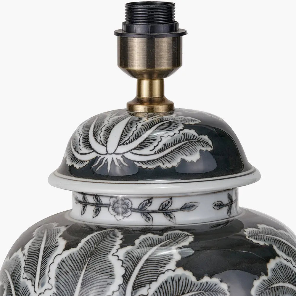 Asteria Black and White Feather Ceramic Urn Table Lamp Base   Nicholas John Interiors