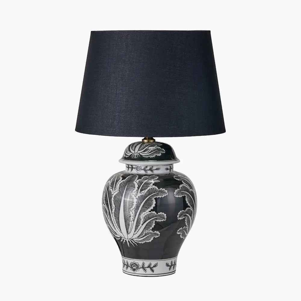 Asteria Black and White Feather Ceramic Urn Table Lamp Base   Nicholas John Interiors