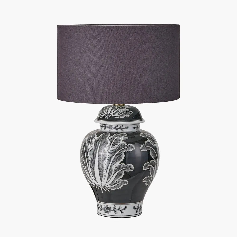 Asteria Black and White Feather Ceramic Urn Table Lamp Base   Nicholas John Interiors