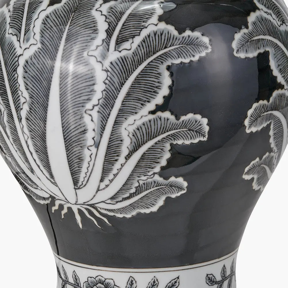 Asteria Black and White Feather Ceramic Urn Table Lamp Base   Nicholas John Interiors