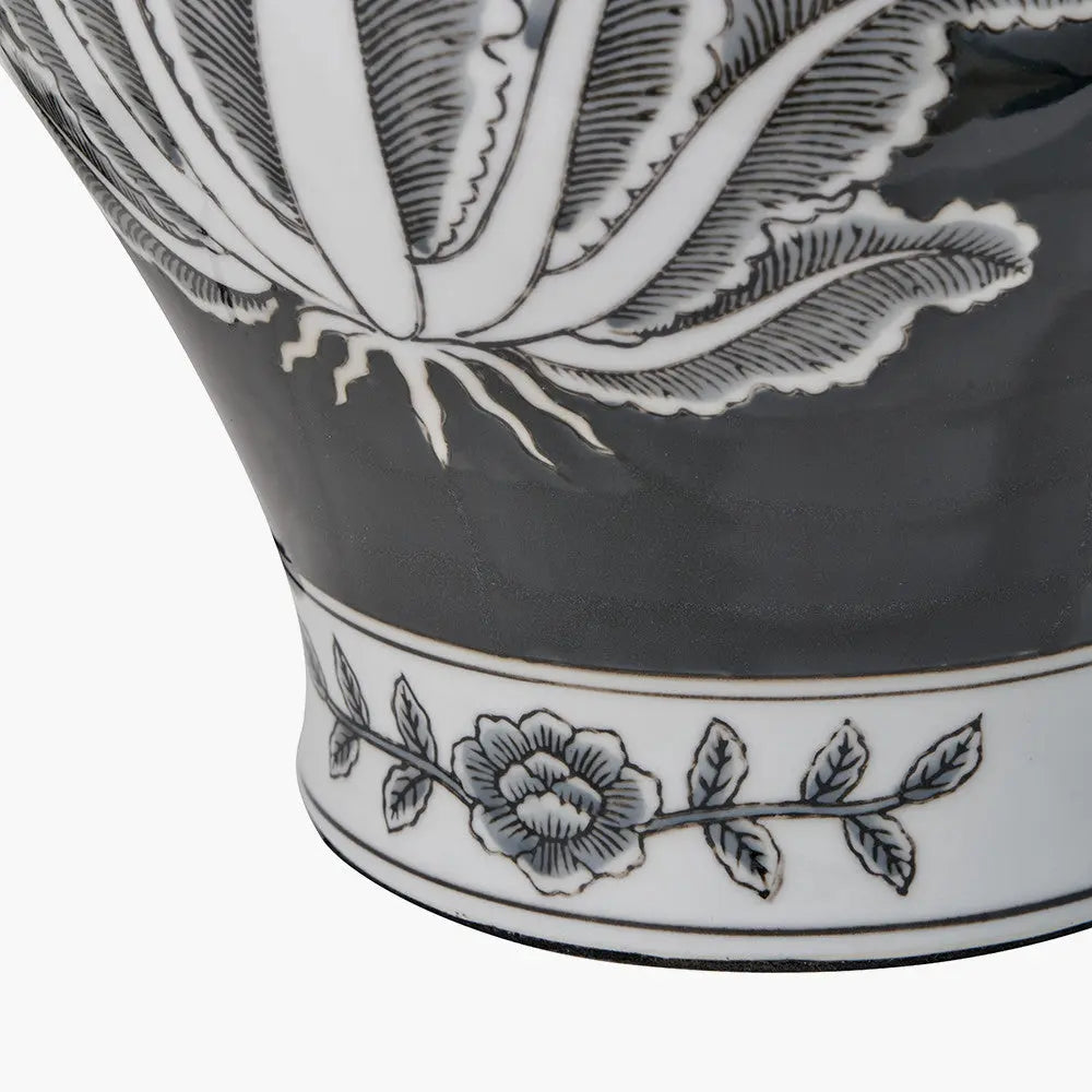 Asteria Black and White Feather Ceramic Urn Table Lamp Base   Nicholas John Interiors