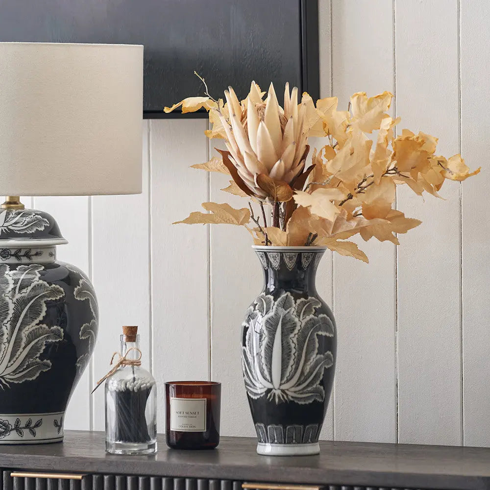 Asteria Black and White Feather Ceramic Urn Vase   Nicholas John Interiors