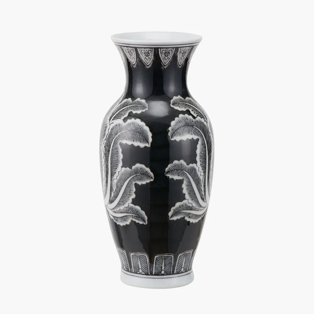 Asteria Black and White Feather Ceramic Urn Vase   Nicholas John Interiors