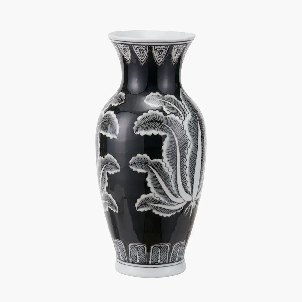 Asteria Black and White Feather Ceramic Urn Vase   Nicholas John Interiors