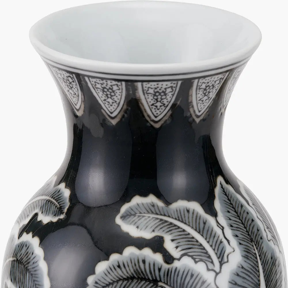 Asteria Black and White Feather Ceramic Urn Vase   Nicholas John Interiors