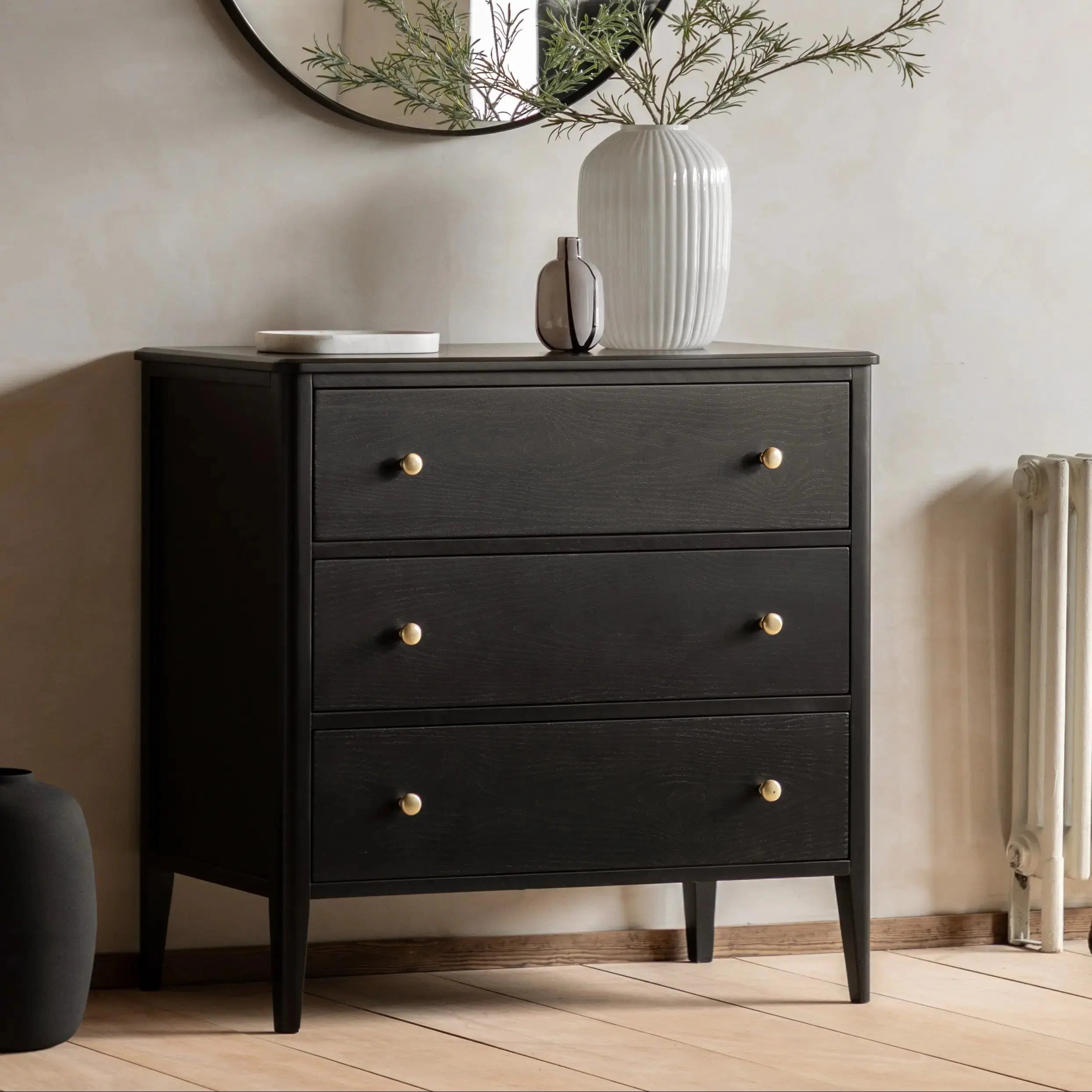 Austin 3 Drawer Chest Black   Nicholas John Interiors