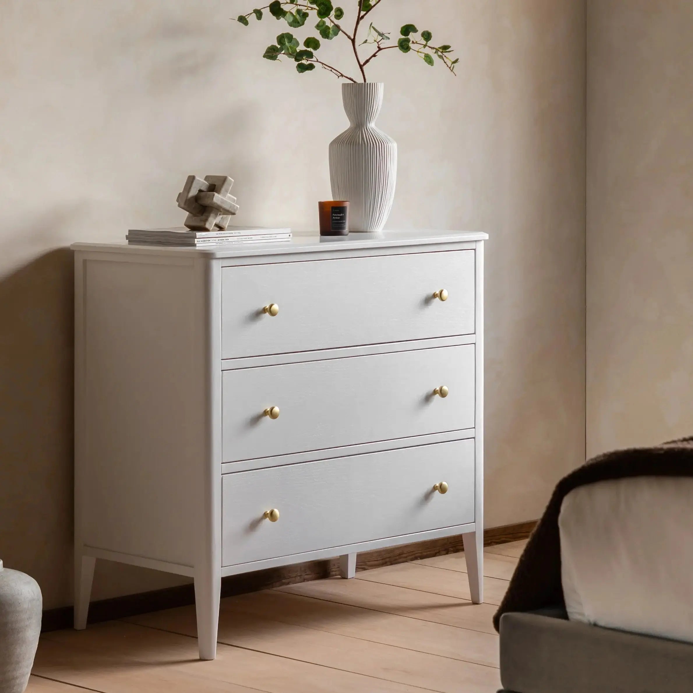 Austin 3 Drawer Chest White   Nicholas John Interiors