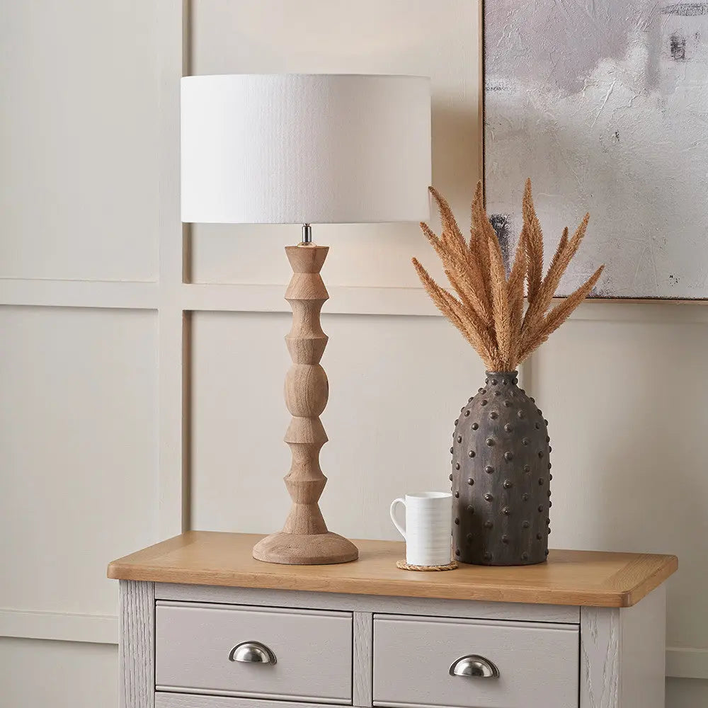 Ayra Natural Modernist Large Turned Wood Table Lamp Base  Nicholas John Interiors