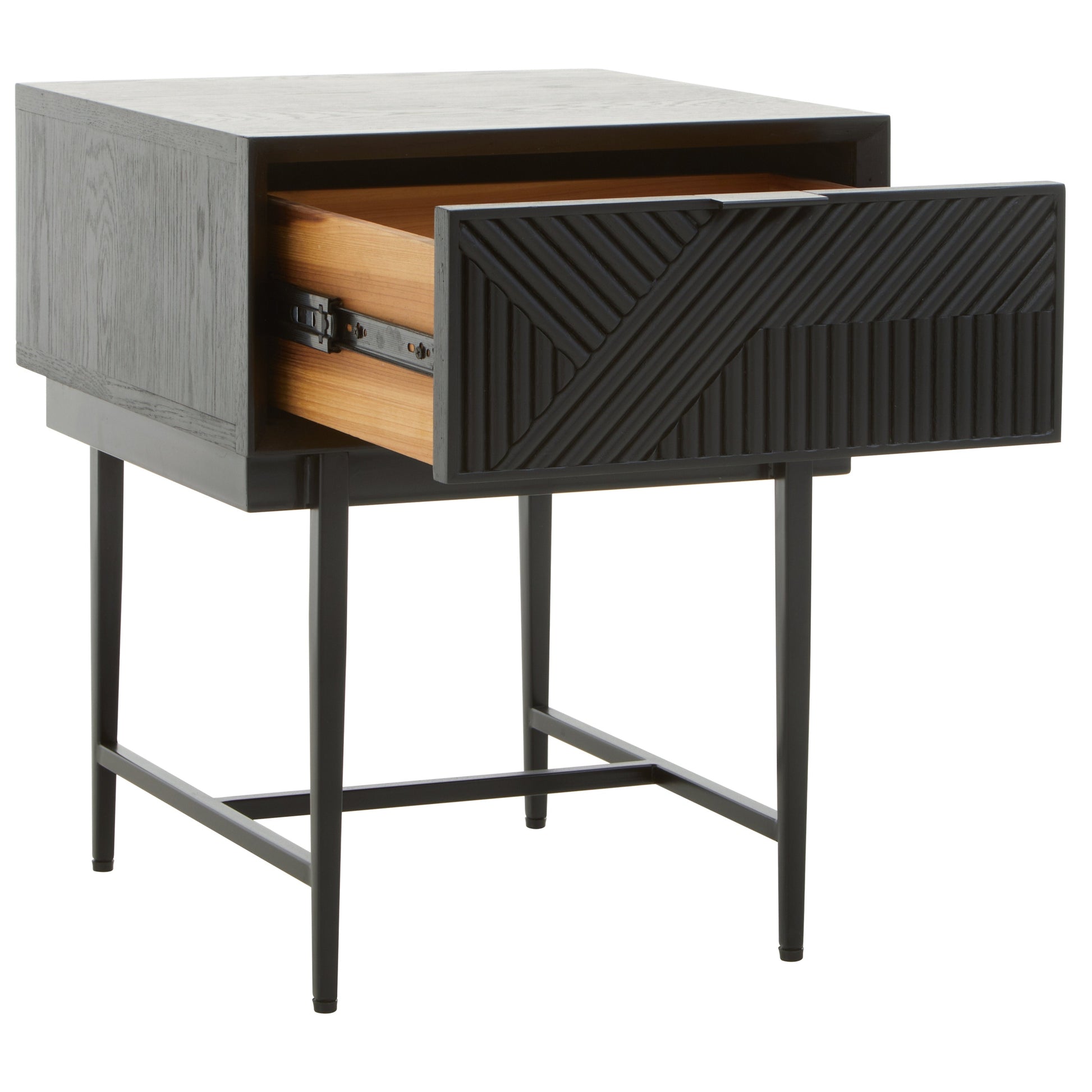 Azara Black Finish Side Table with 1 Drawer  Nicholas John Interiors