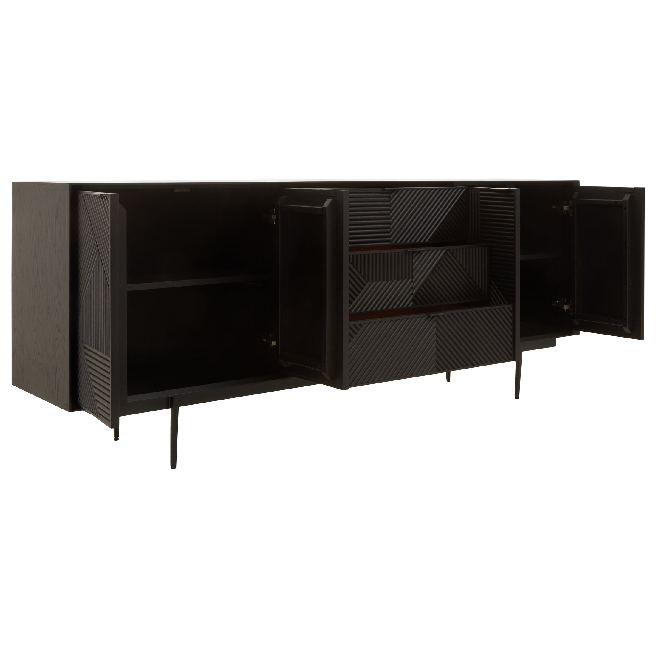 Azara Black Finish Sideboard with 4 Doors and 3 Drawers  Nicholas John Interiors