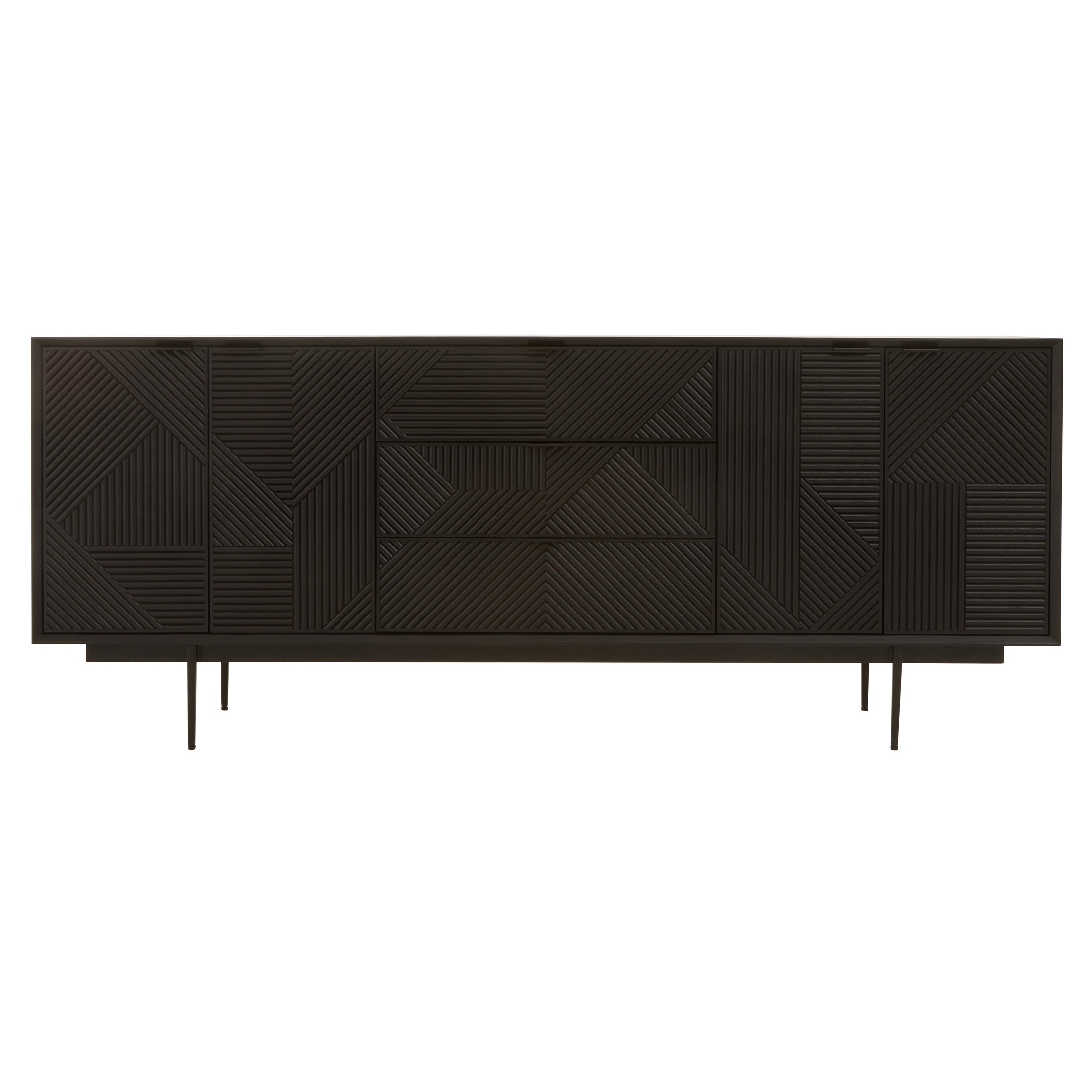 Azara Black Finish Sideboard with 4 Doors and 3 Drawers  Nicholas John Interiors