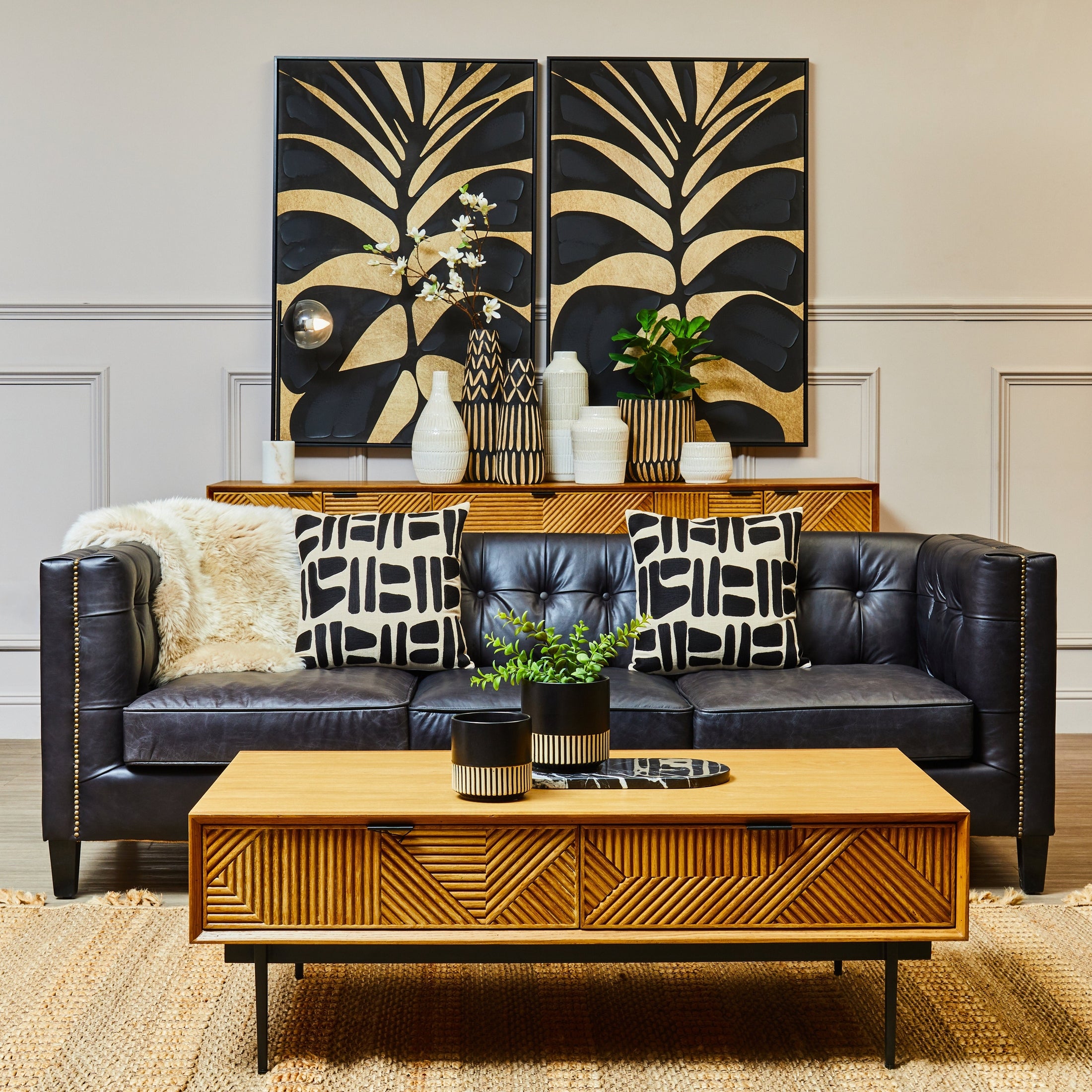Azara Natural Finish Coffee Table with Drawers  Nicholas John Interiors
