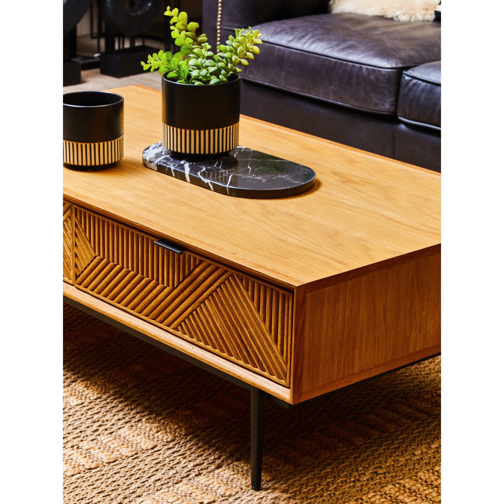 Azara Natural Finish Coffee Table with Drawers  Nicholas John Interiors