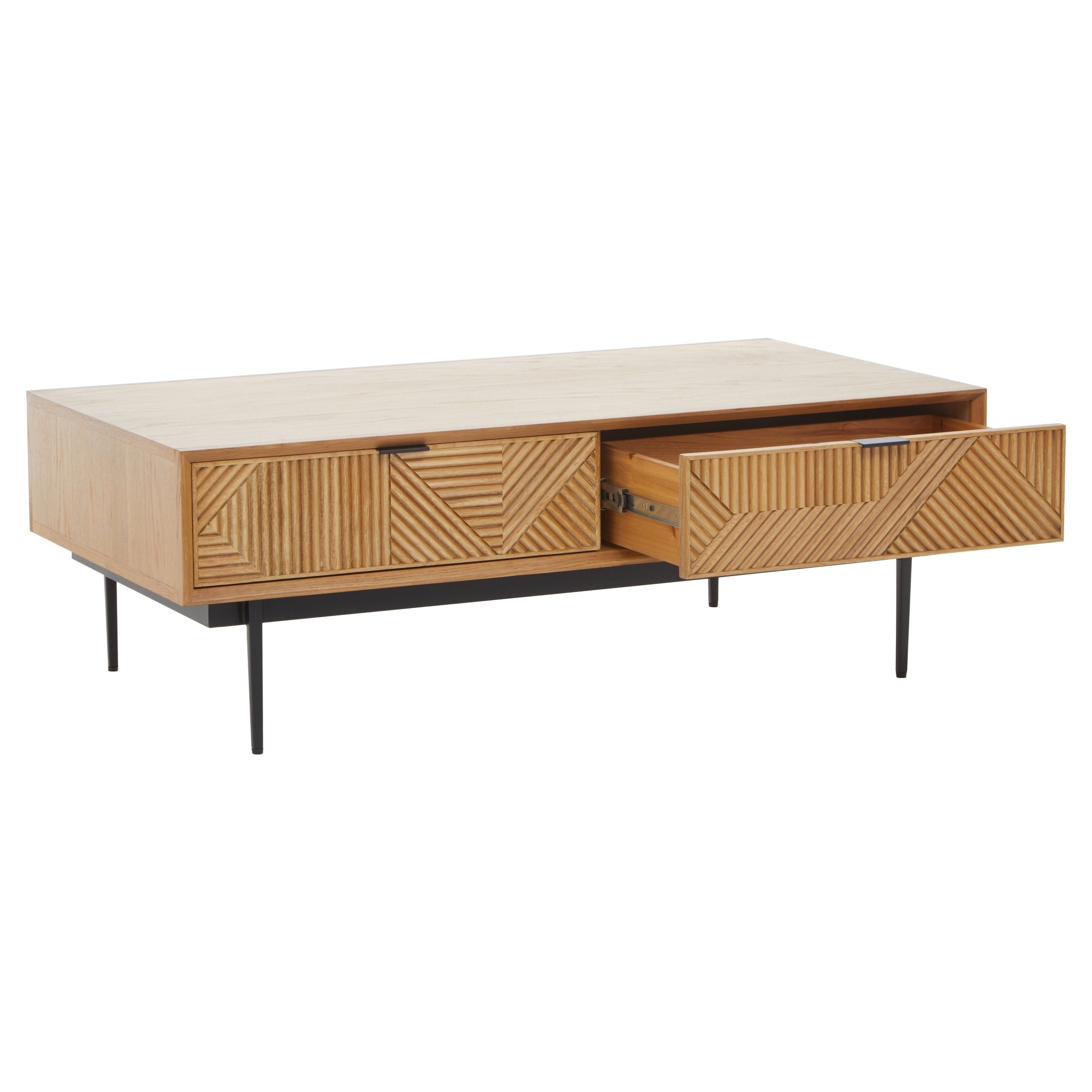 Azara Natural Finish Coffee Table with Drawers  Nicholas John Interiors