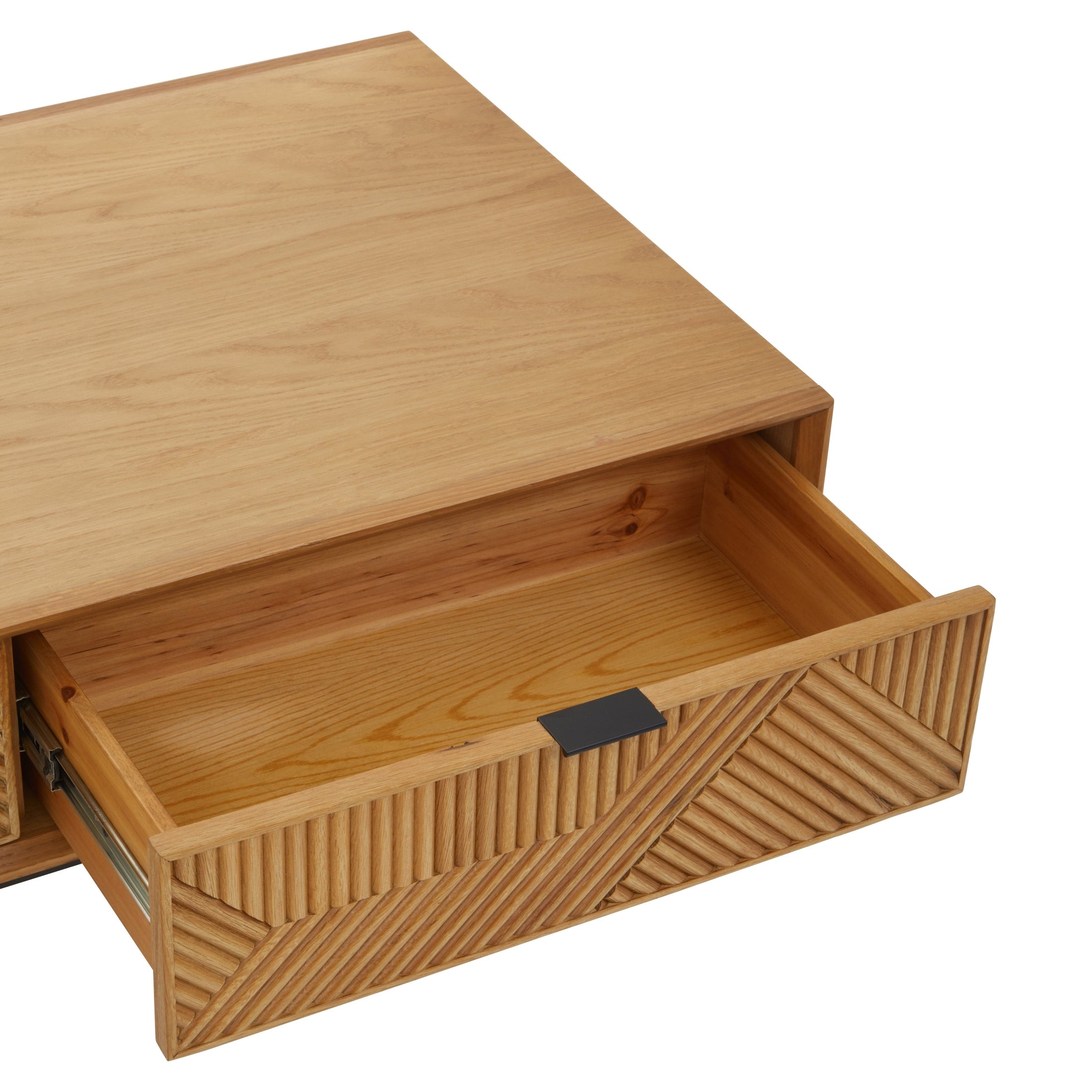 Azara Natural Finish Coffee Table with Drawers  Nicholas John Interiors