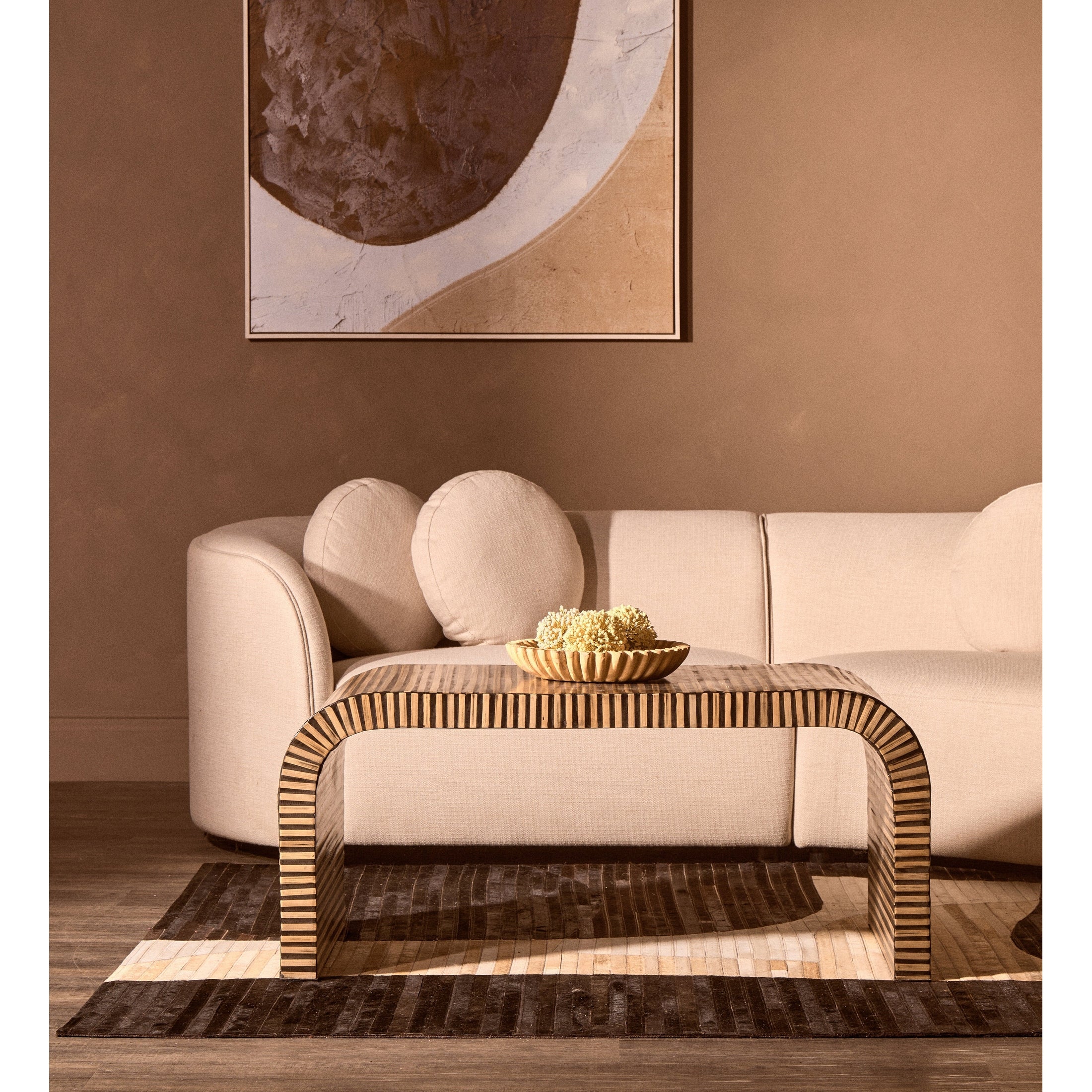 Bambrae Bamboo Inlay Curved Coffee Table  Nicholas John Interiors