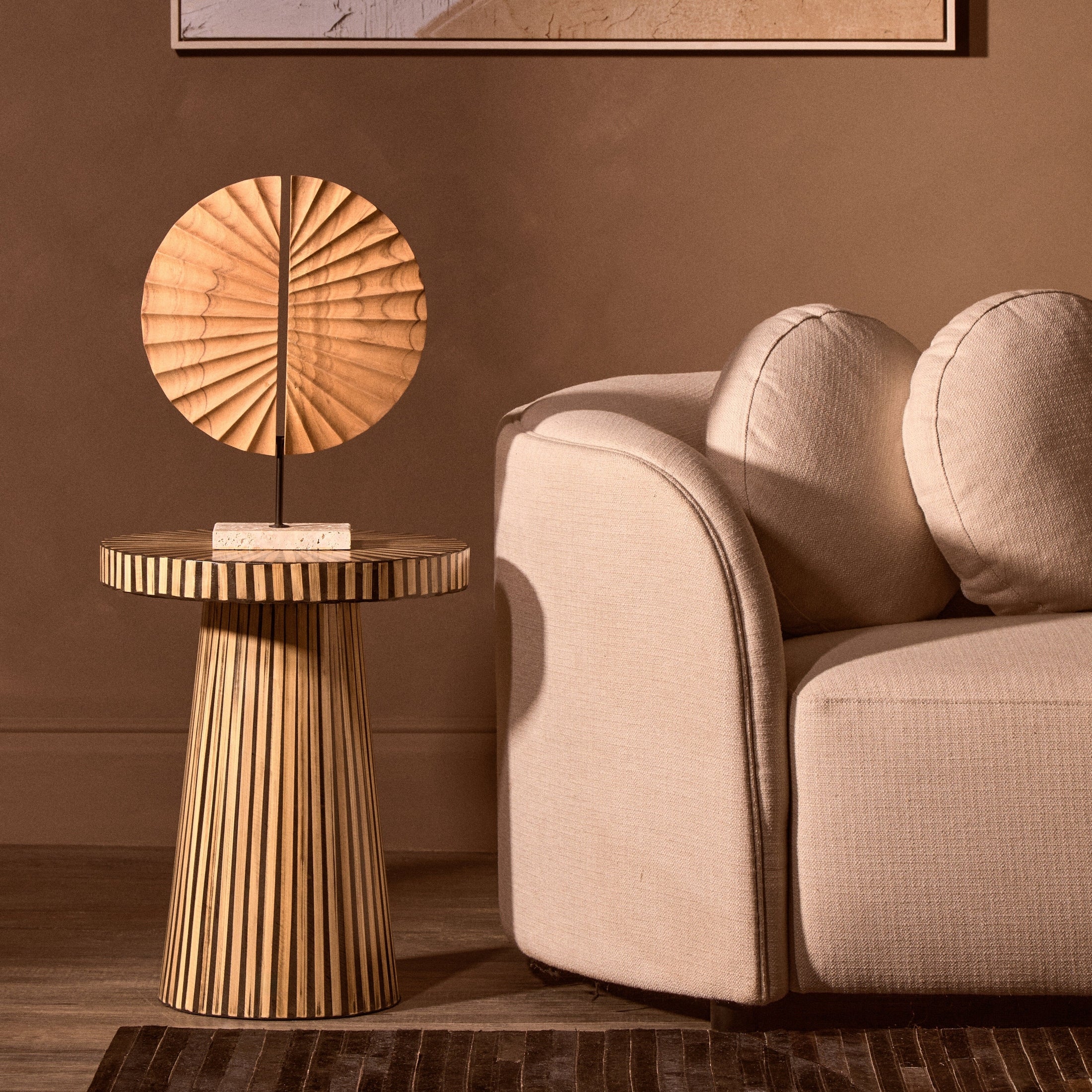 Bambrae Bamboo Inlay Round Side Table  Nicholas John Interiors