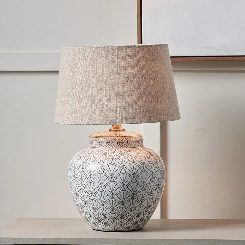 Barbier White Art Deco Fan Ceramic Table Lamp Base   Nicholas John Interiors