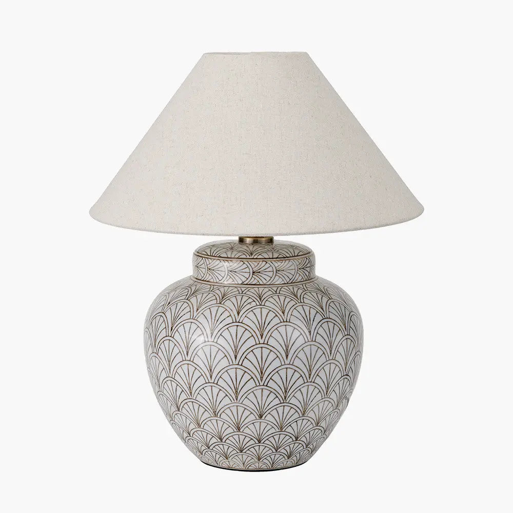 Barbier White Art Deco Fan Ceramic Table Lamp Base   Nicholas John Interiors