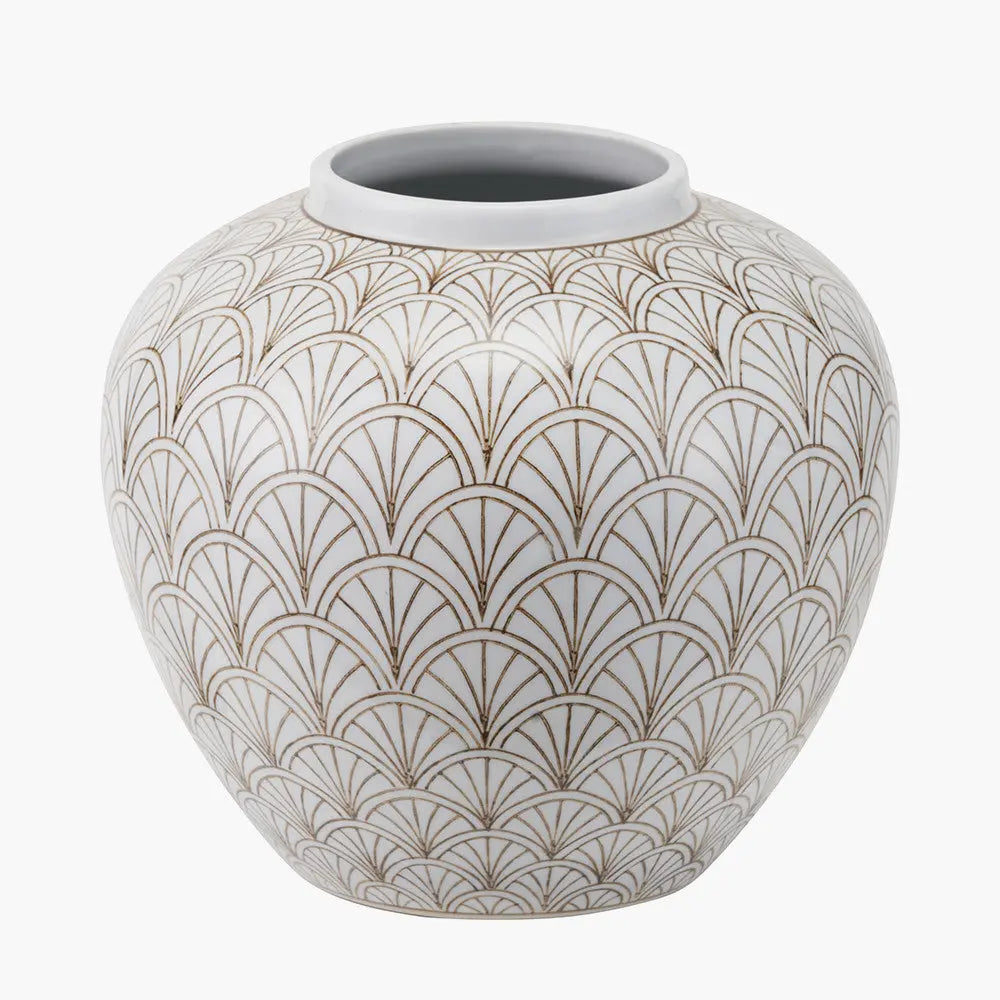 Barbier White Art Deco Fan Ceramic Vase   Nicholas John Interiors