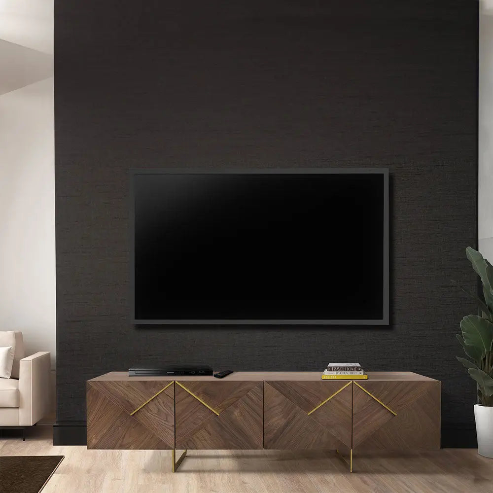 Belgravia 4 Door Light Walnut and Gold Trim Media Unit Media Unit