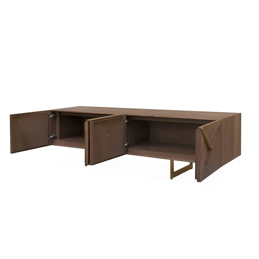 Belgravia 4 Door Light Walnut and Gold Trim Media Unit Media Unit