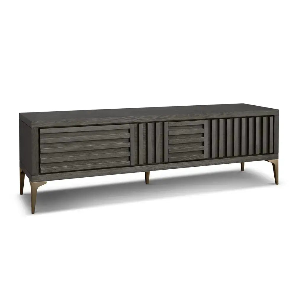 Berkeley Designs Kyoto Media Unit – Grey Oak with Brass Detailing - Outlet   Nicholas John Interiors