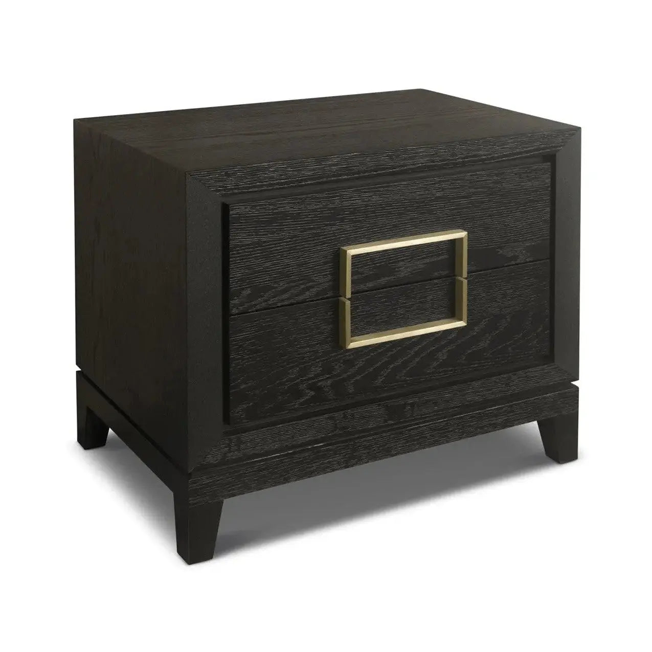 Berkeley Designs Lucca Bedside Table – Brown Oak Veneer with Gold Handles   Nicholas John Interiors