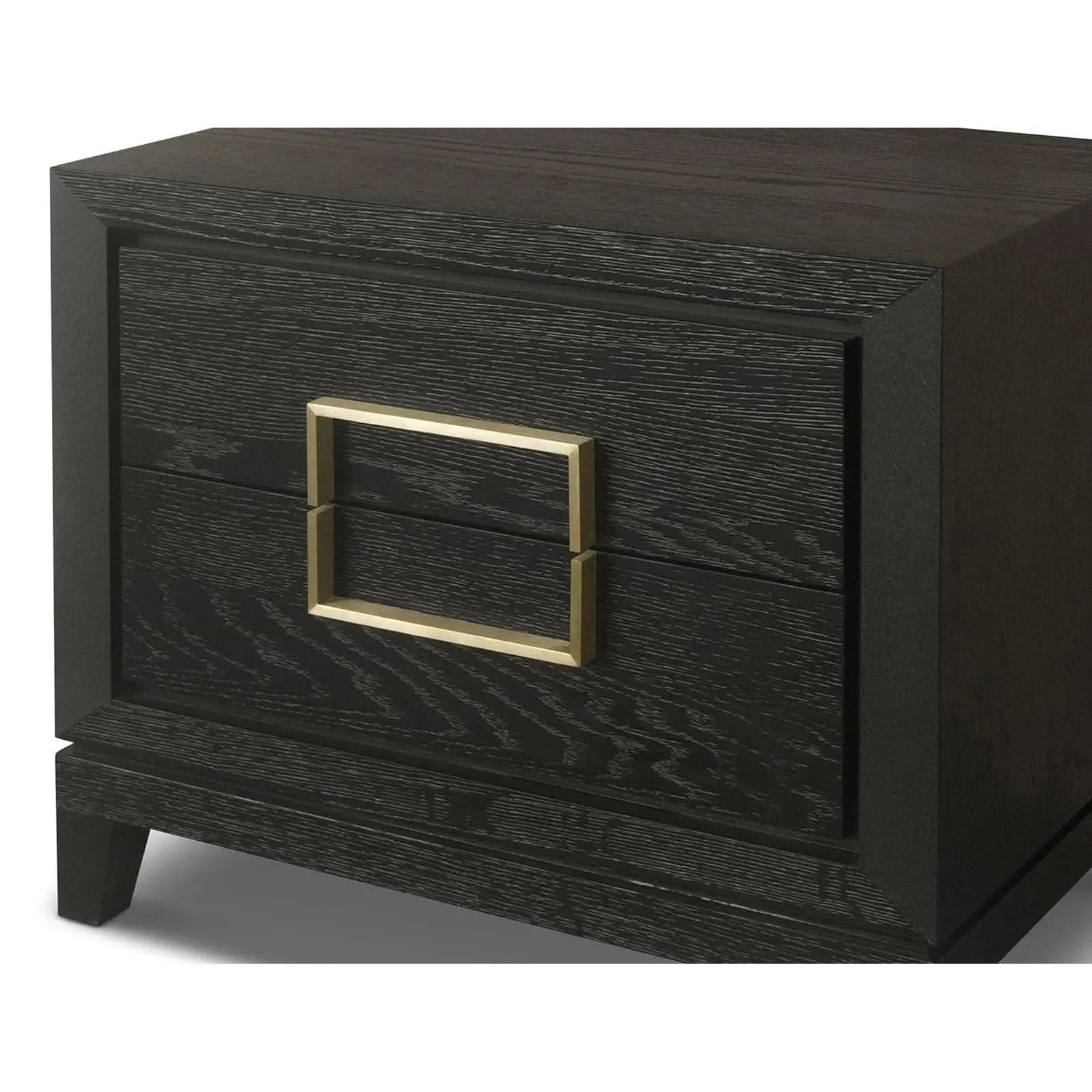 Berkeley Designs Lucca Bedside Table – Brown Oak Veneer with Gold Handles   Nicholas John Interiors