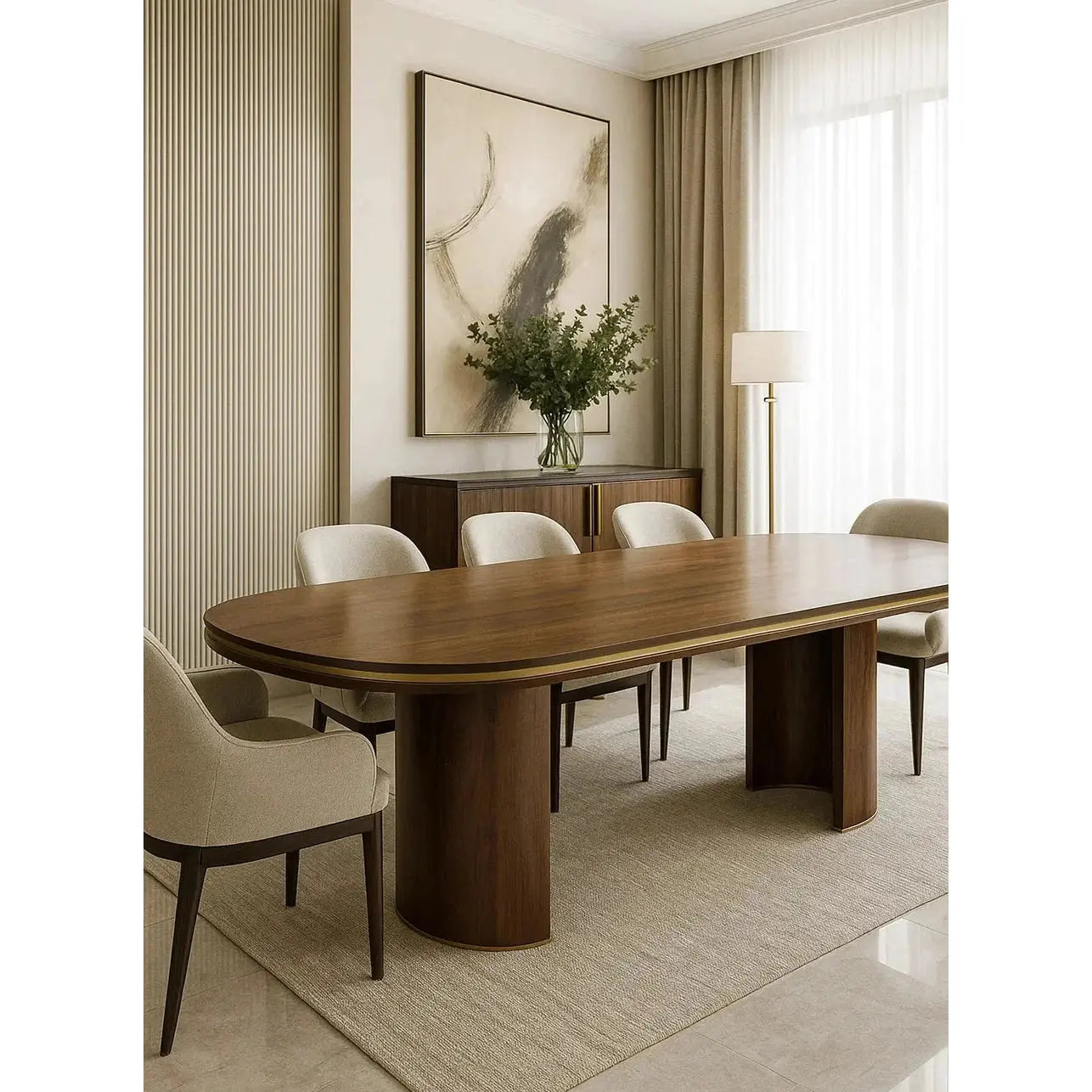 Berkeley Designs Malibu Dining Table in Natrual Walnut and Brass - 240cm   Nicholas John Interiors