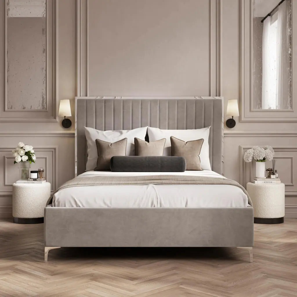 Berkeley Mink Grey Bed   Nicholas John Interiors