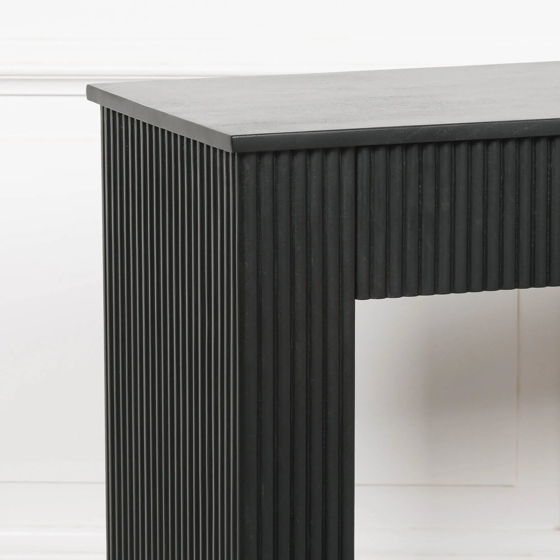 Black Painted Acacia Fluted Console Table   Nicholas John Interiors