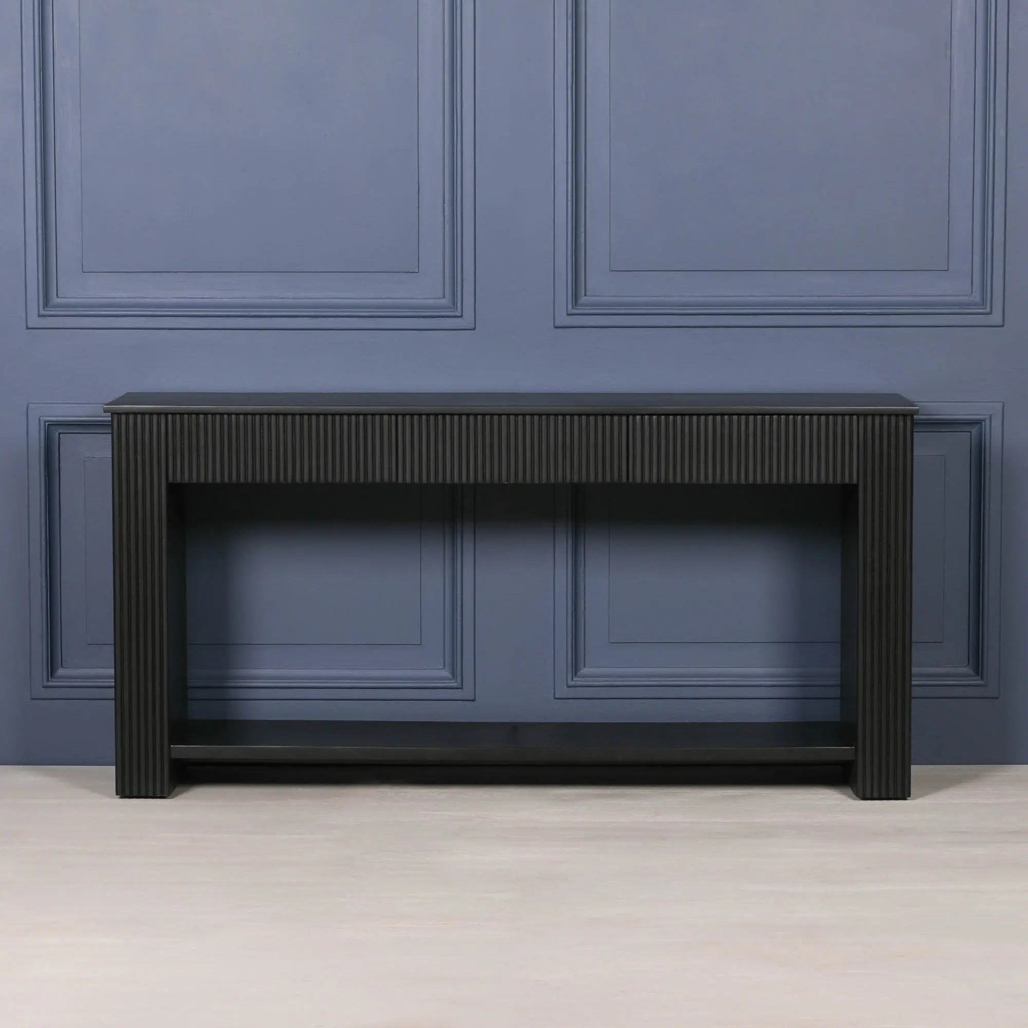 Black Painted Acacia Fluted Console Table   Nicholas John Interiors