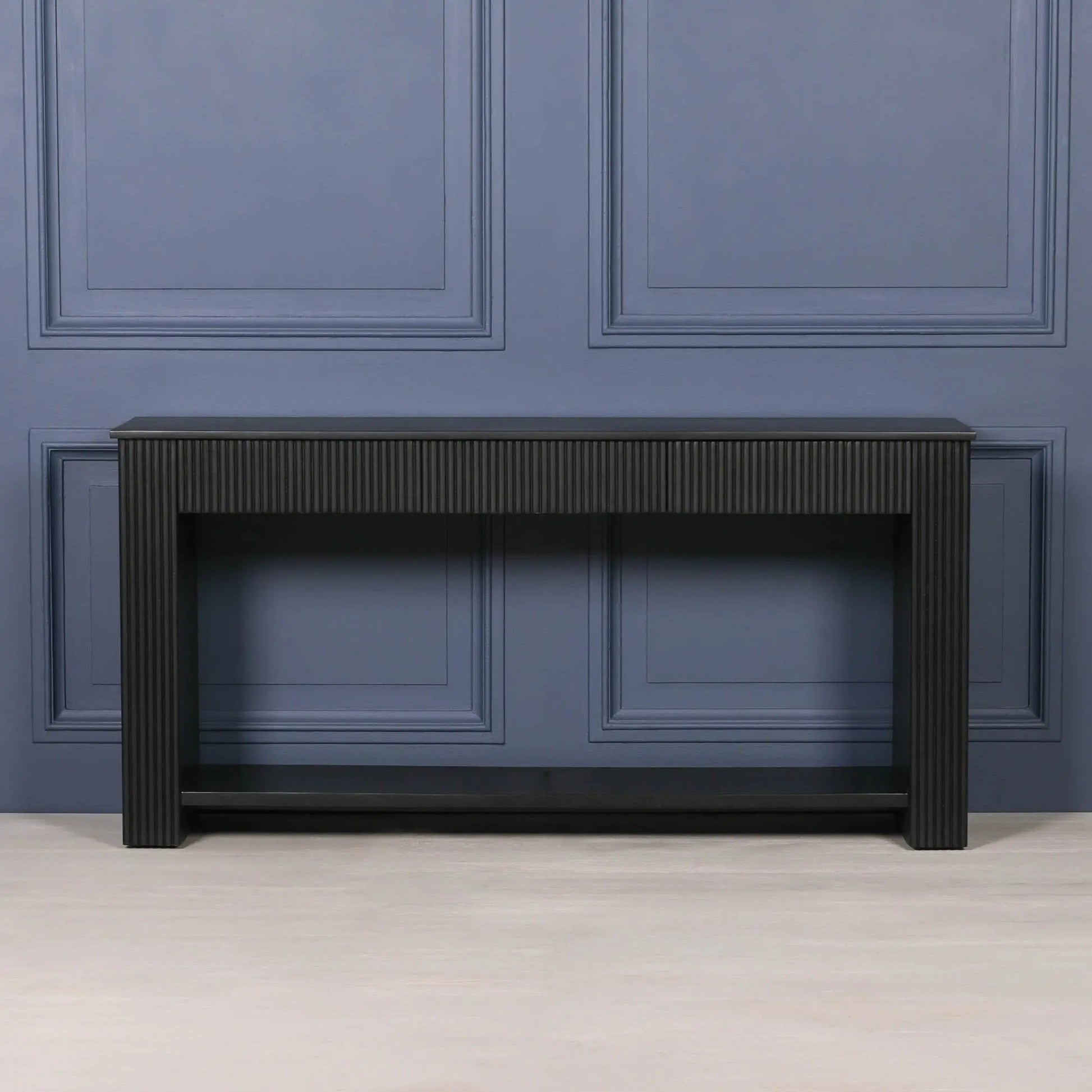 Black Painted Acacia Fluted Console Table   Nicholas John Interiors
