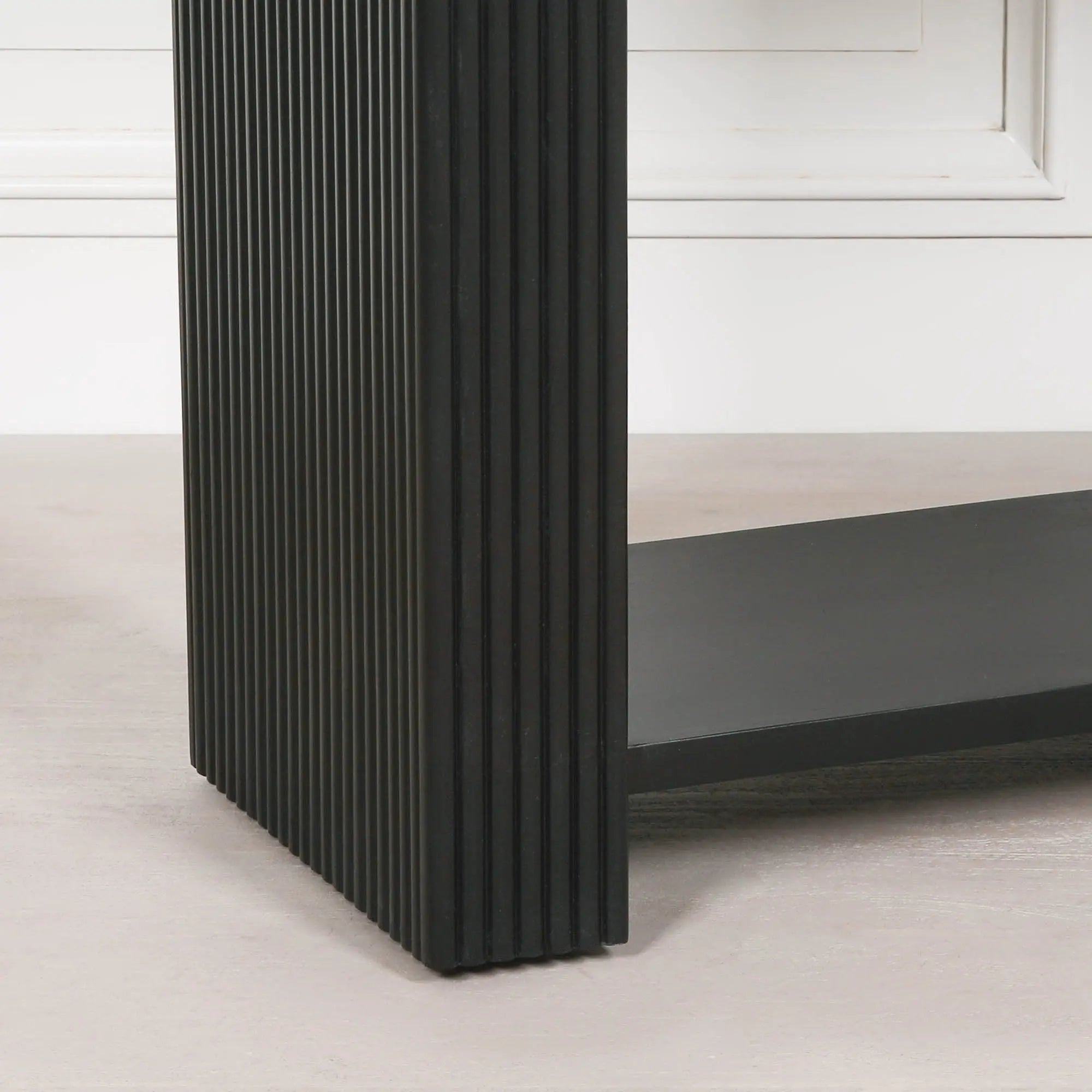 Black Painted Acacia Fluted Console Table   Nicholas John Interiors