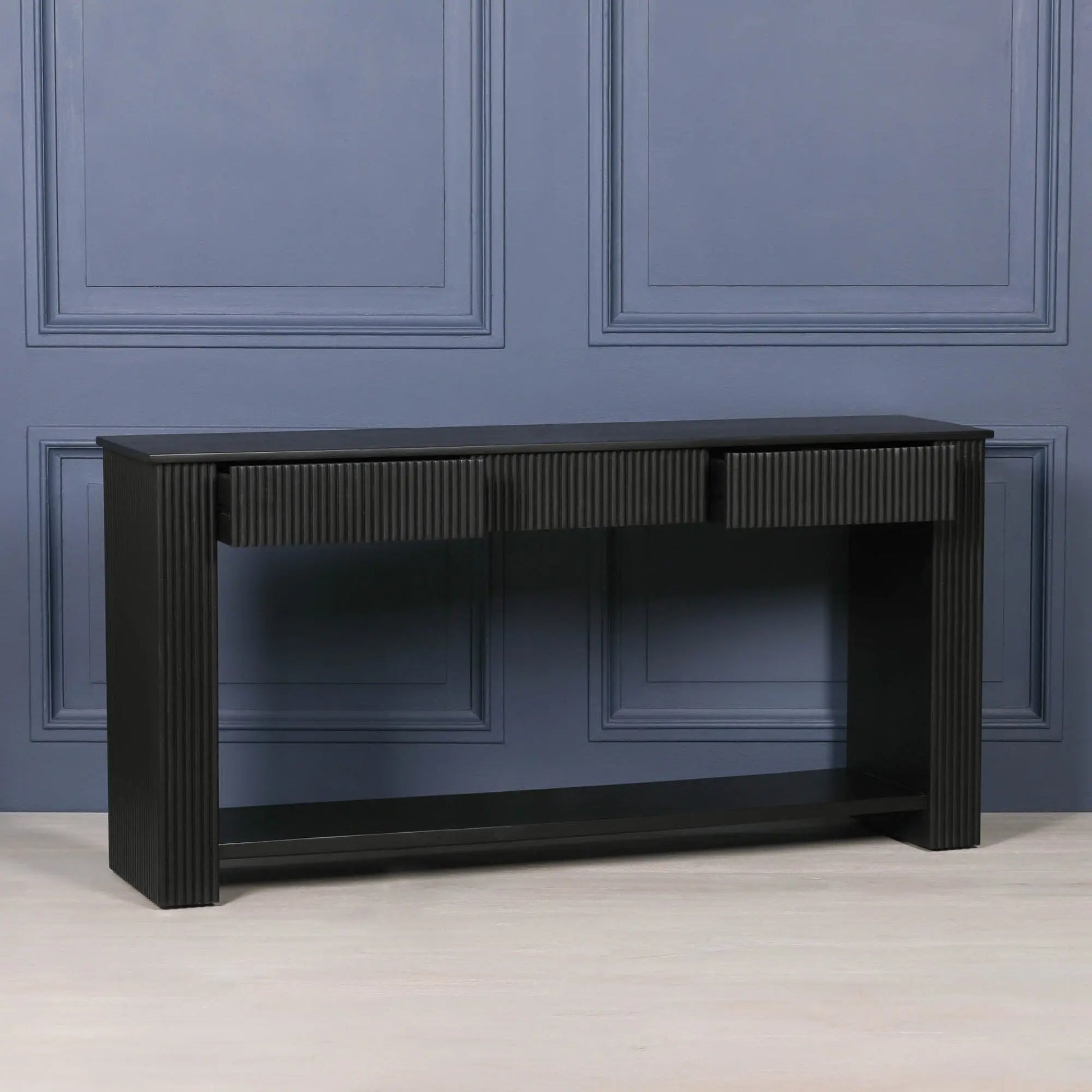 Black Painted Acacia Fluted Console Table   Nicholas John Interiors