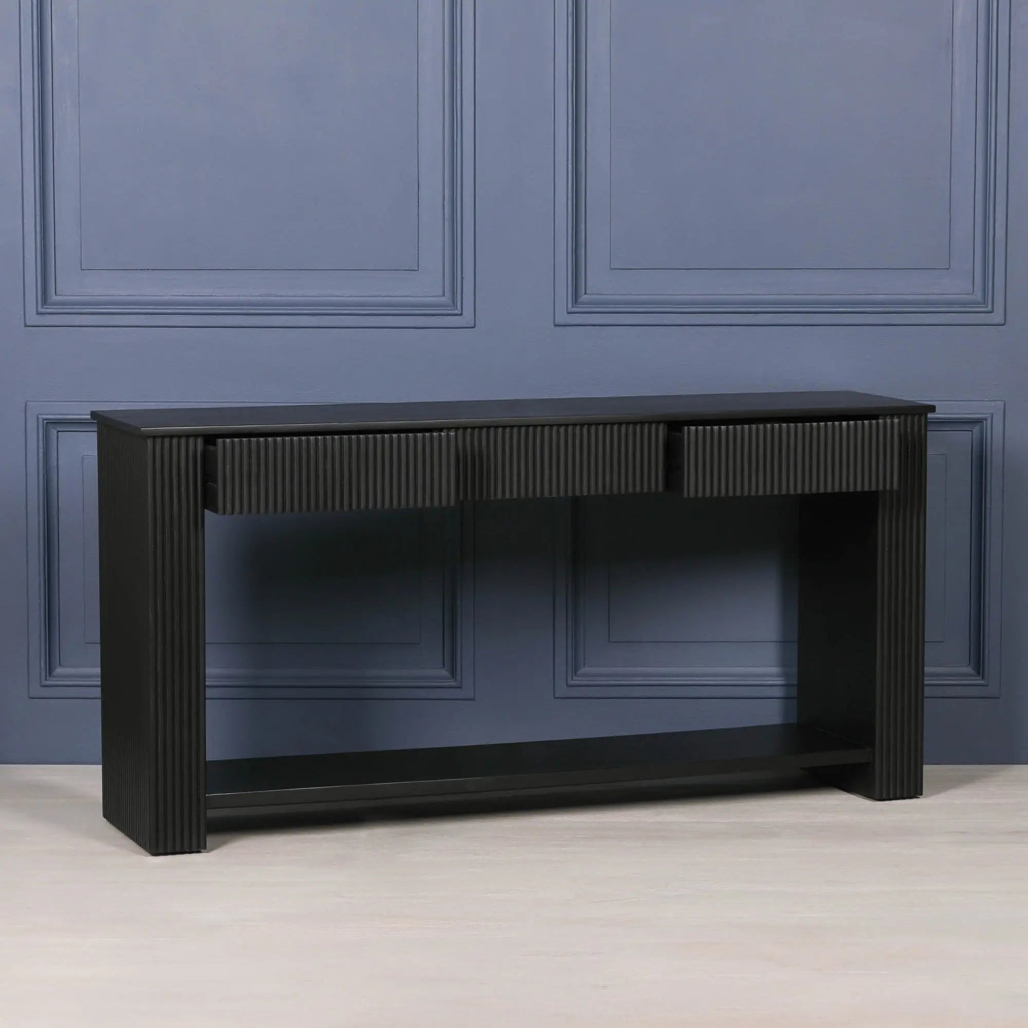 Black Painted Acacia Fluted Console Table   Nicholas John Interiors