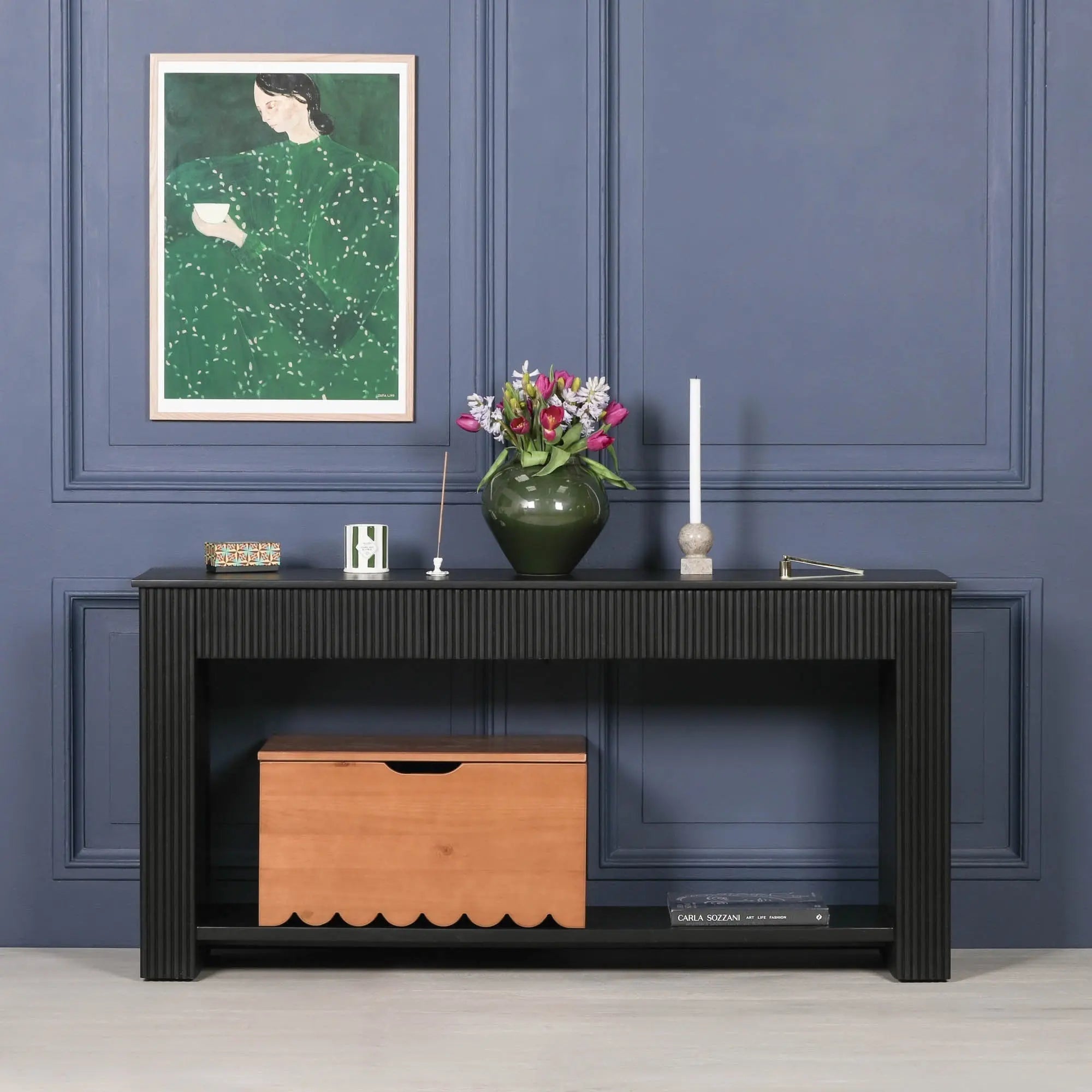 Black Painted Acacia Fluted Console Table   Nicholas John Interiors